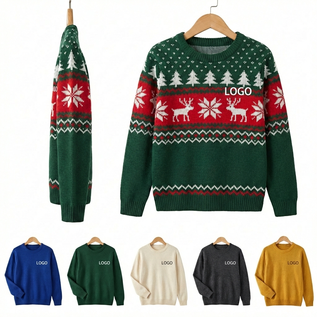 Bespoke Full-Jacquard Knit Crewneck Sweater with Integrated Patterning