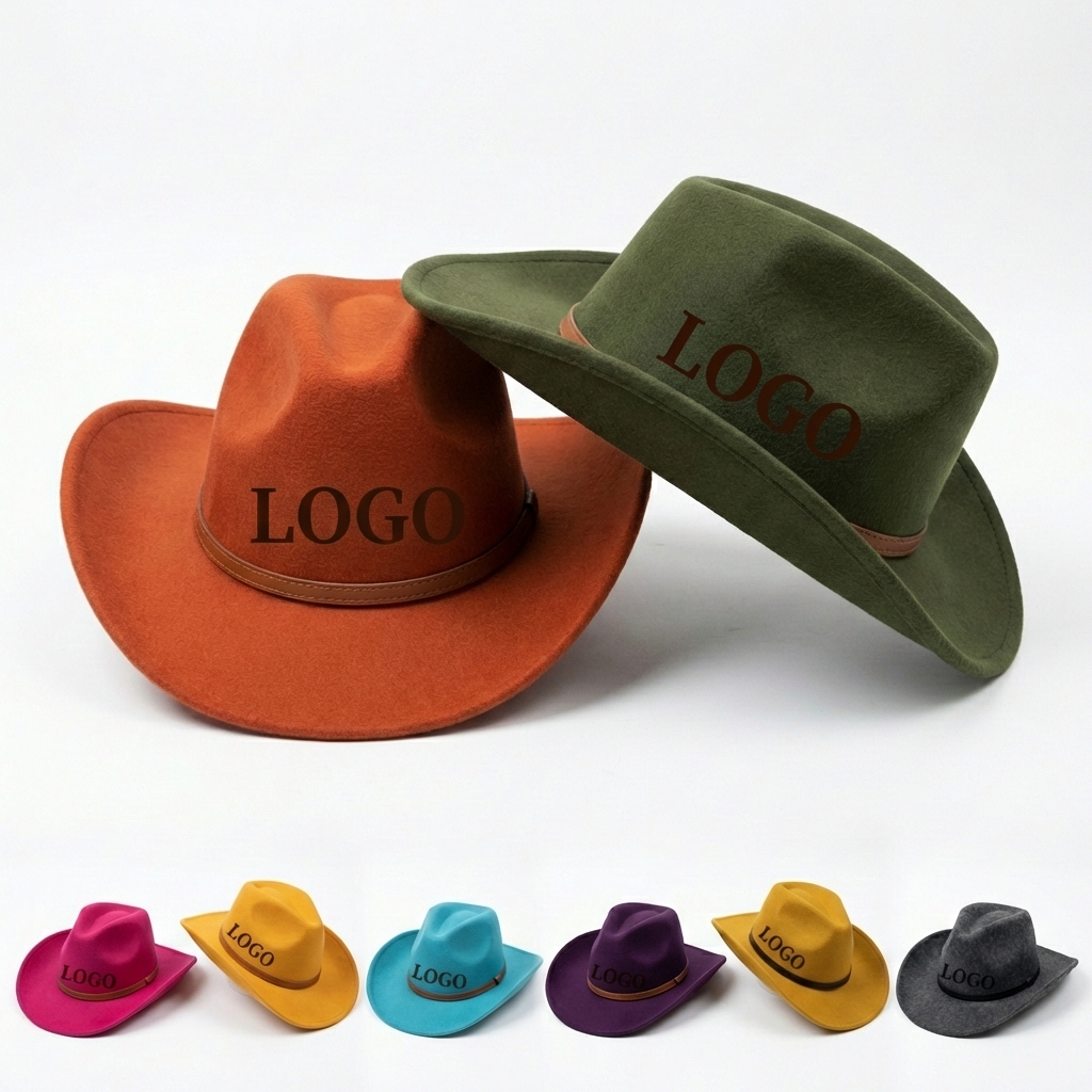 Western-Inspired Felt Hat with Broad Brim and Accent Band