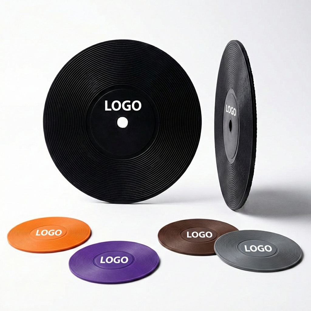 Retro Record Themed PVC Drink Coasters - Non-Slip Tabletop Protectors