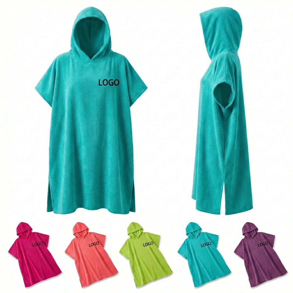 Coastal Plush Microfiber Hooded Poncho - Absorbent Towel Wrap for Swim and Spa