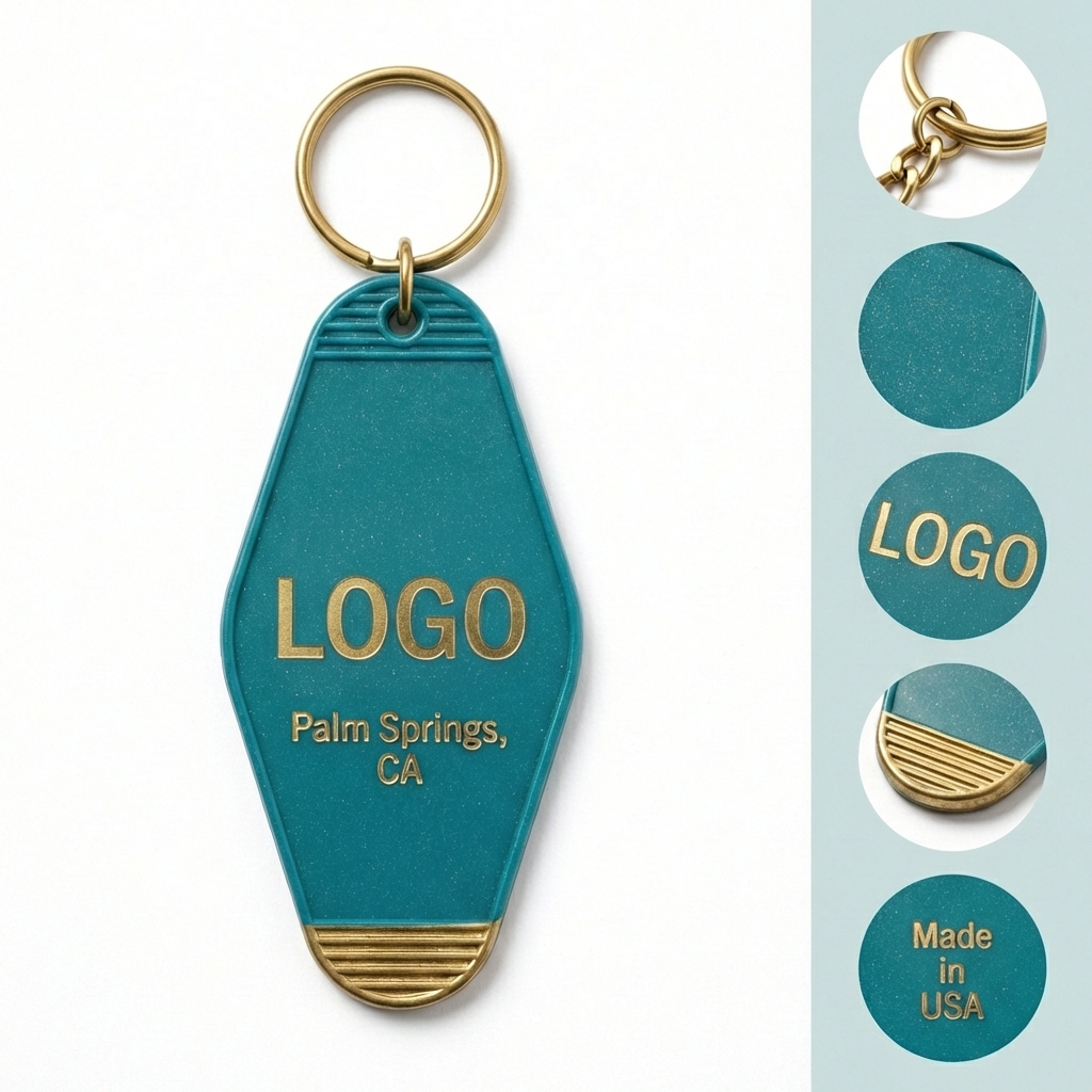 Vintage Rhombus Motel Key Tag with Secure Split Ring