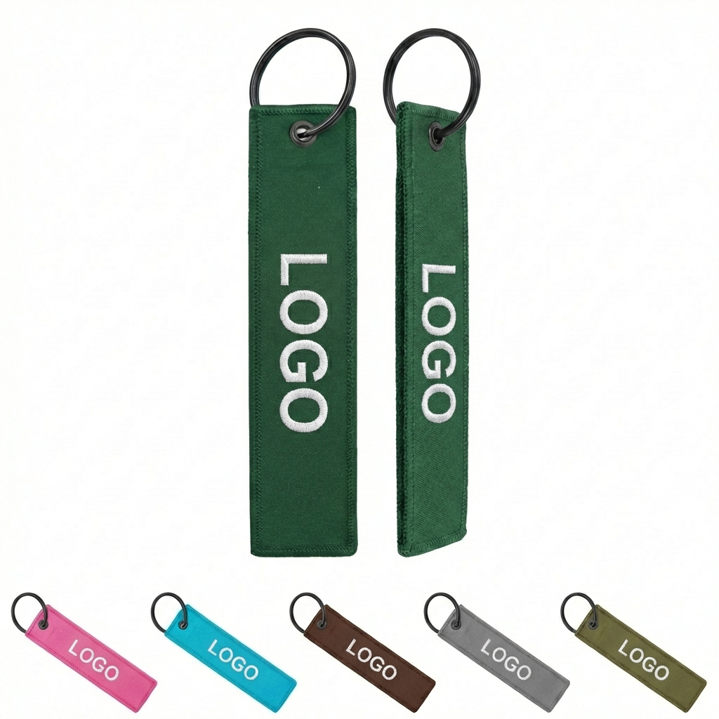 Rectangular Fabric Flight Key Tag with Heavy Duty Metal Ring