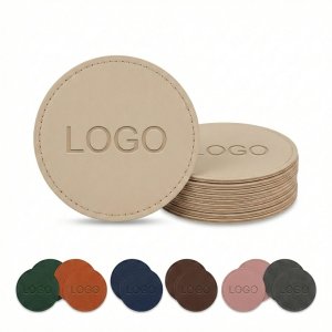 Circular Synthetic Leather Coasters with Perimeter Stitching