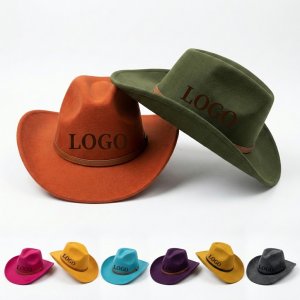 Western-Inspired Felt Hat with Broad Brim and Accent Band