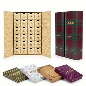 24-Compartment Tartan Holiday Countdown Chest with Seasonal Gift Boxes