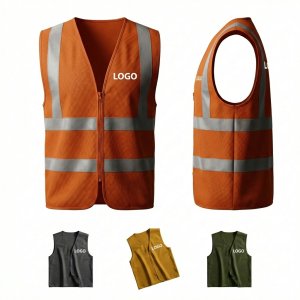 High-Visibility Mesh Safety Vest with Reflective Strips and Zipper Front