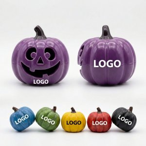 Decorative Glossy Pumpkin Figurine with Cutout Face Accent
