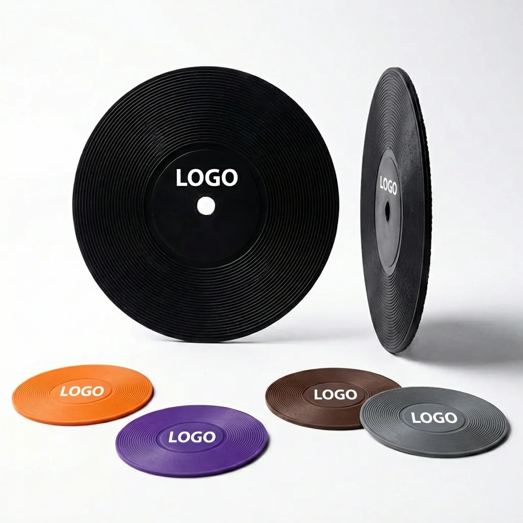 Retro Record Themed PVC Drink Coasters - Non-Slip Tabletop Protectors