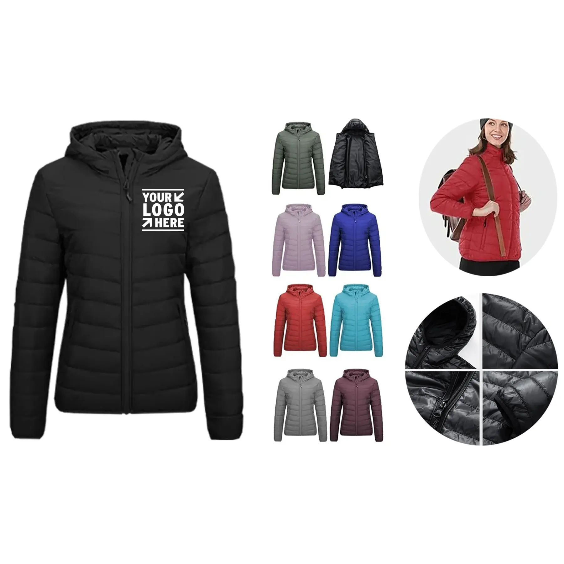 Women's Lightweight Long Sleeve Full Zip Waterproof Packable Jacket 2