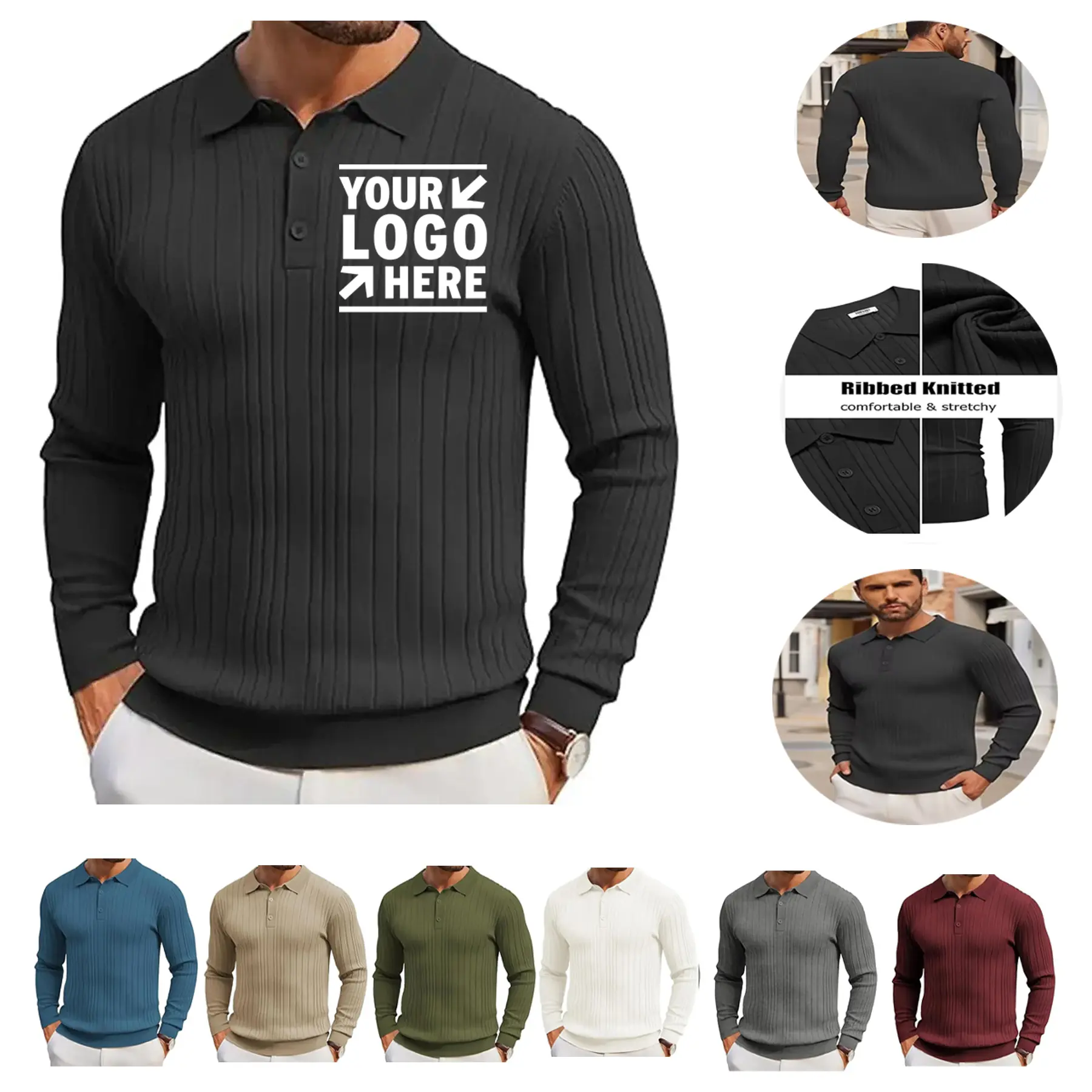 Men's Classic Knit Long Sleeve Polo 2