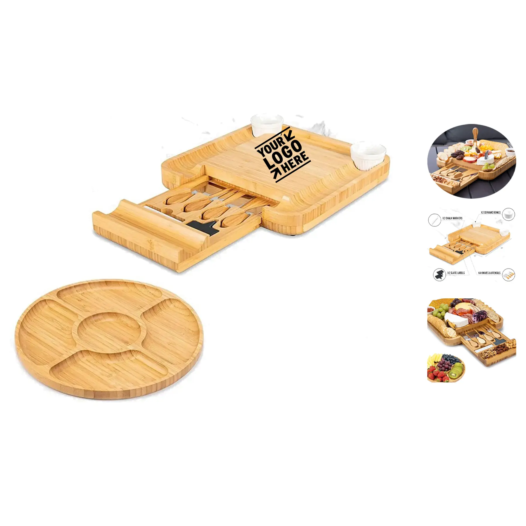Bamboo Cheese Serving Board with Utensils 2