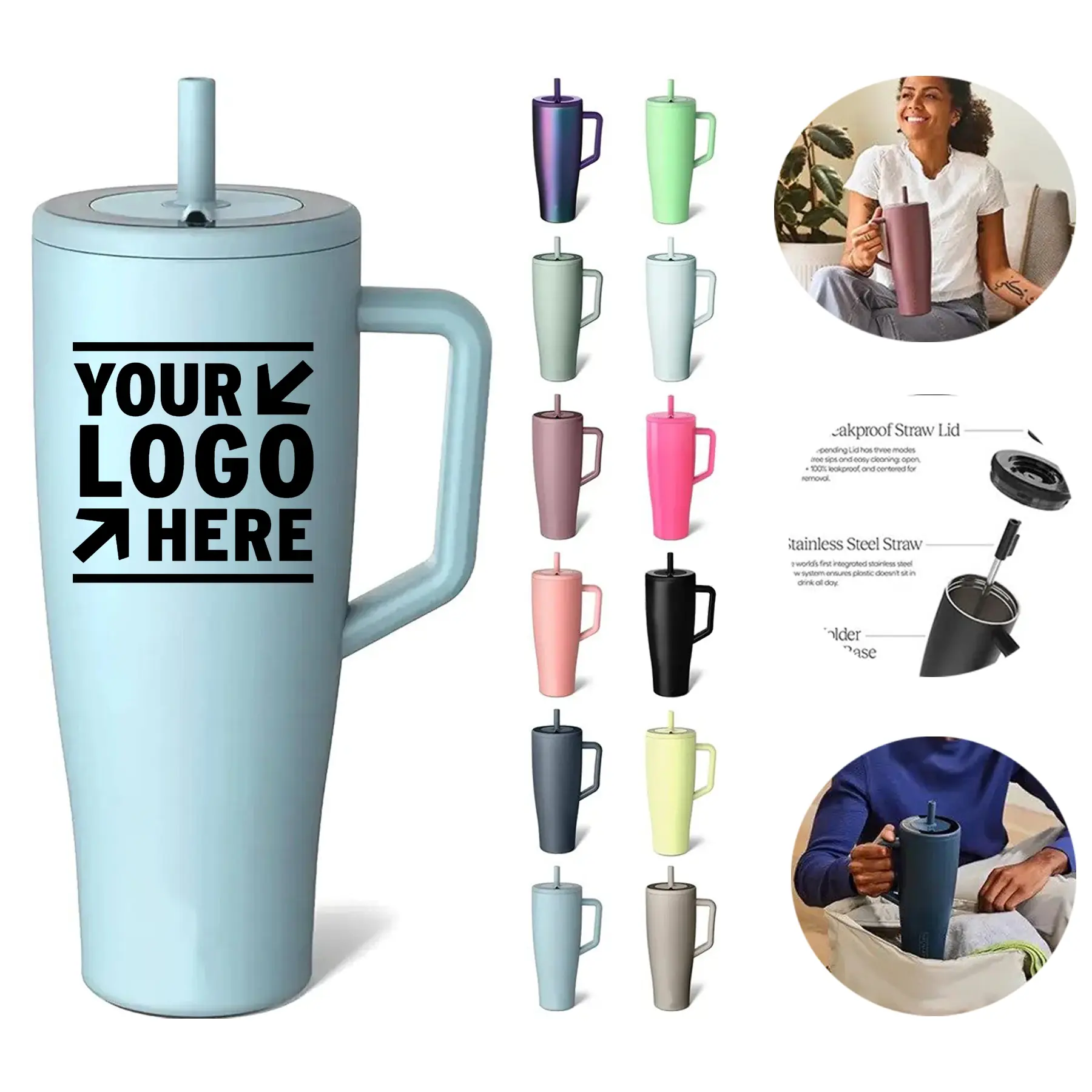 Insulated Steel Tumbler with Handle and Straw 2