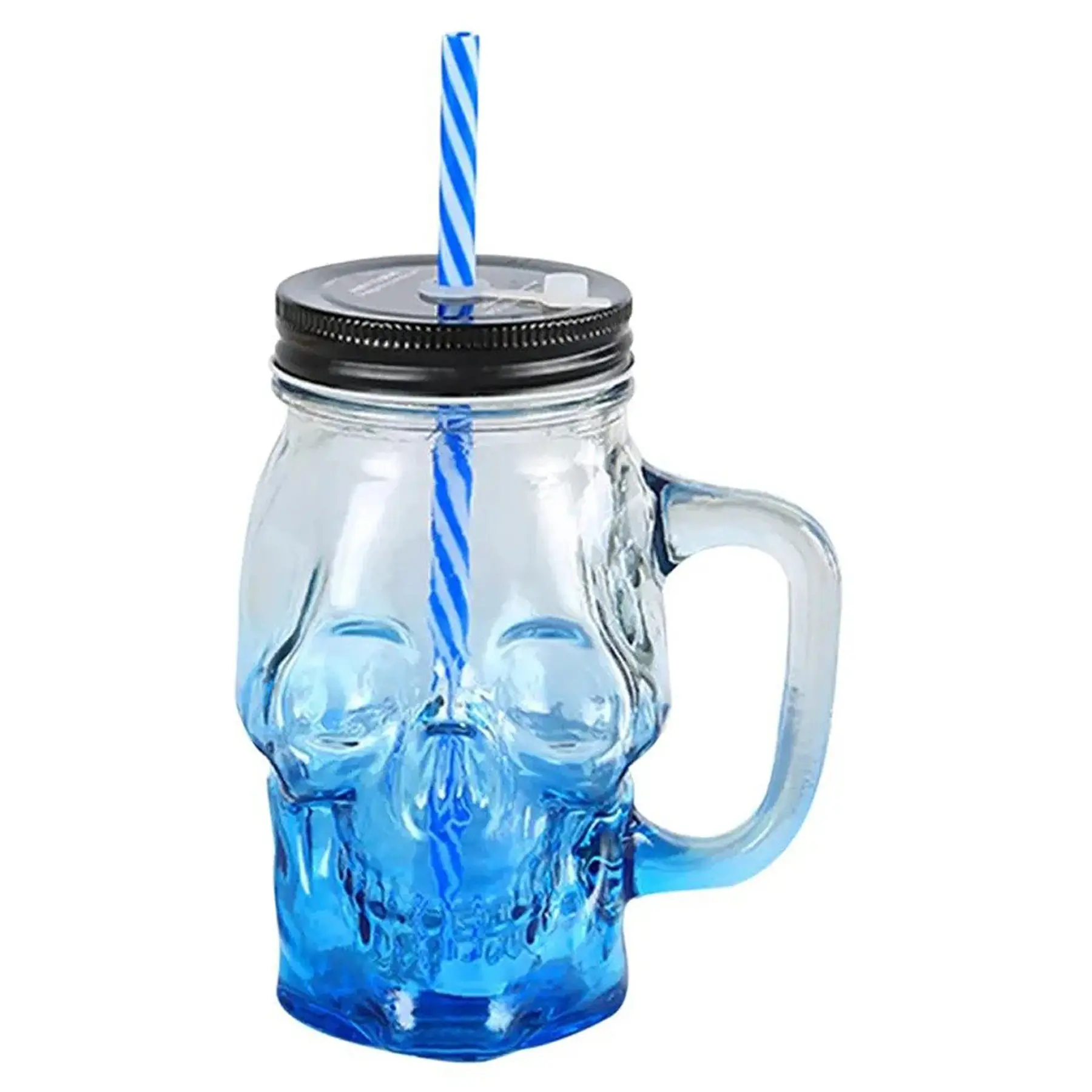 Artistic Glass Drinking Vessel with Lid and Straw
