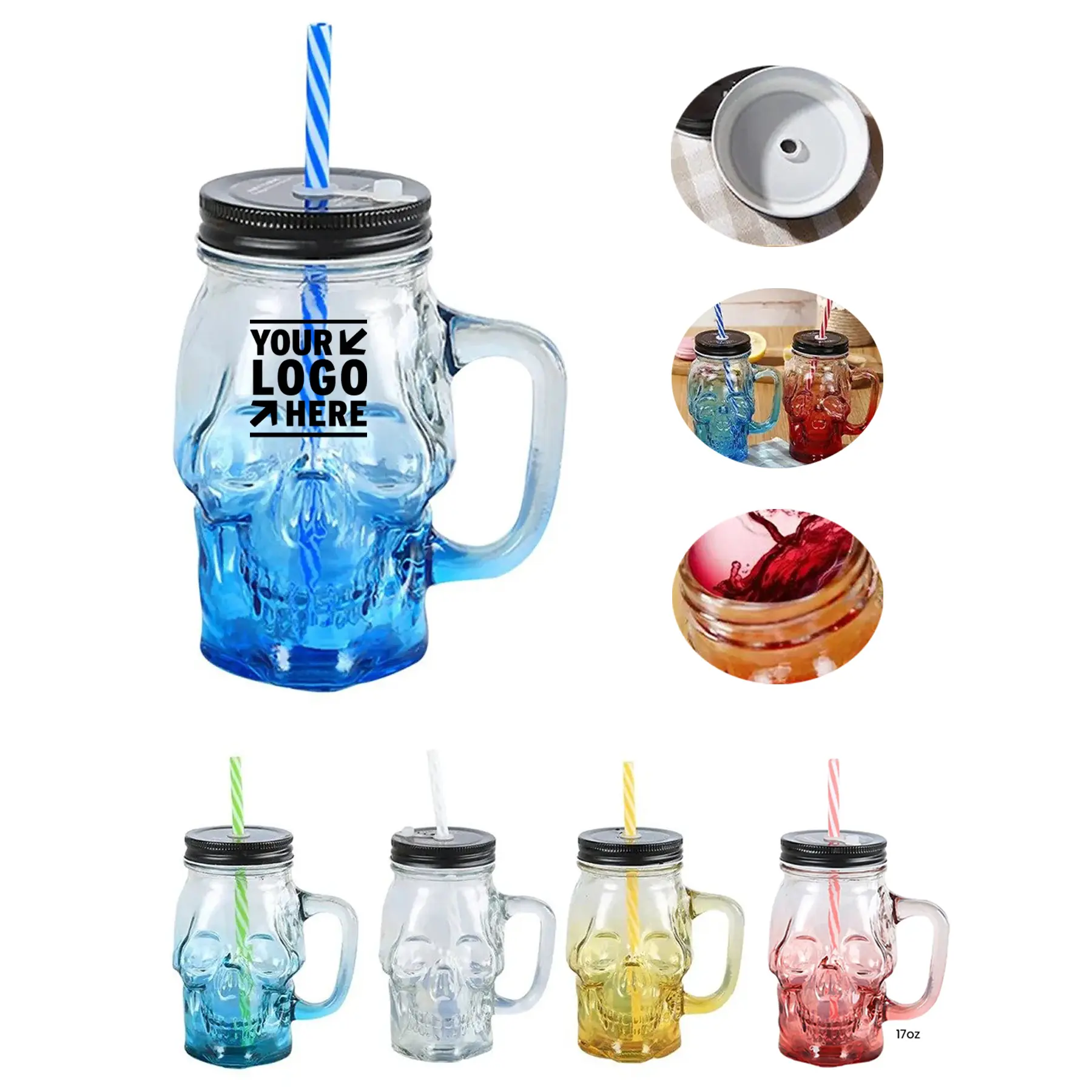 Artistic Glass Drinking Vessel with Lid and Straw 2