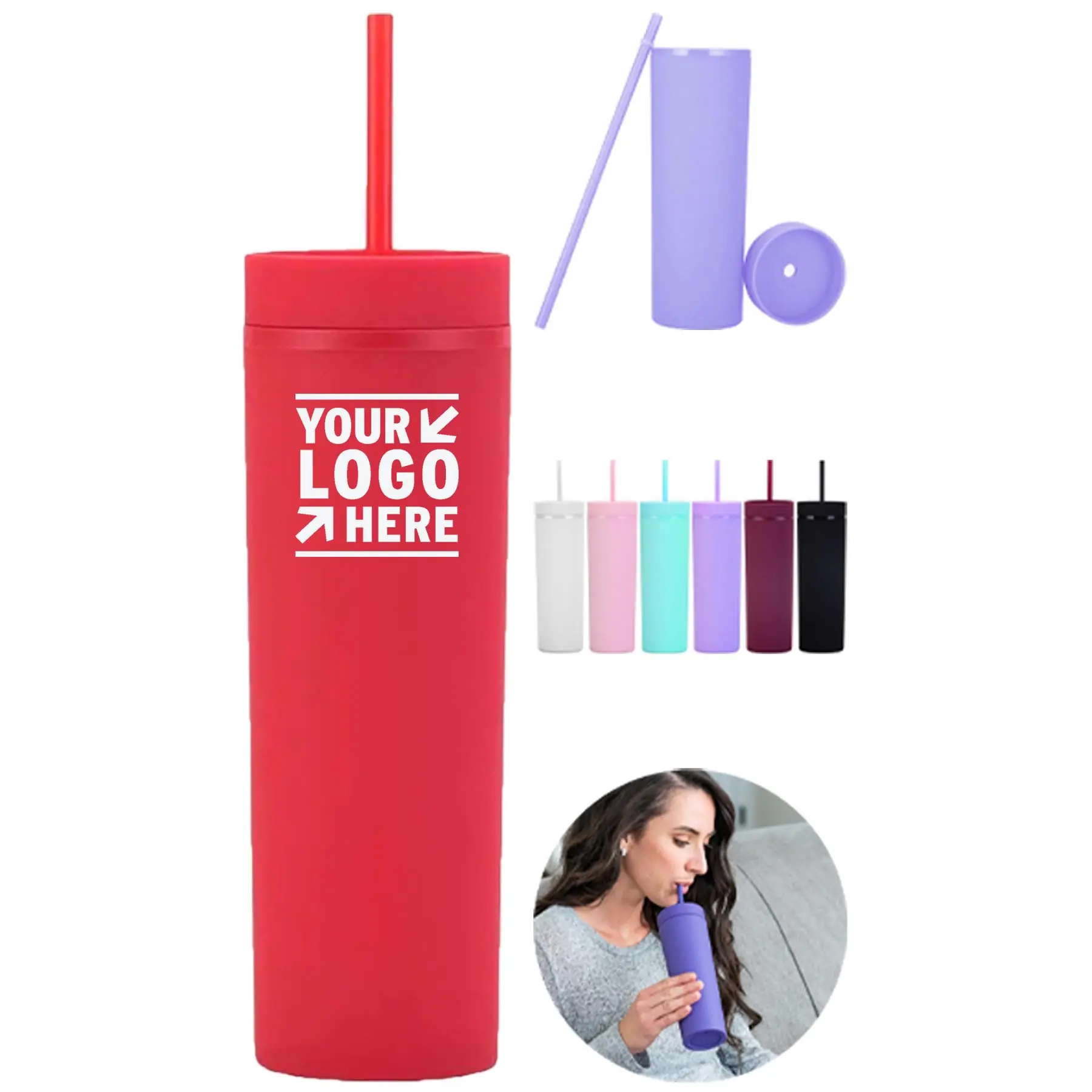 Personalized Matte Acrylic Drink Container with Lid and Straw 2