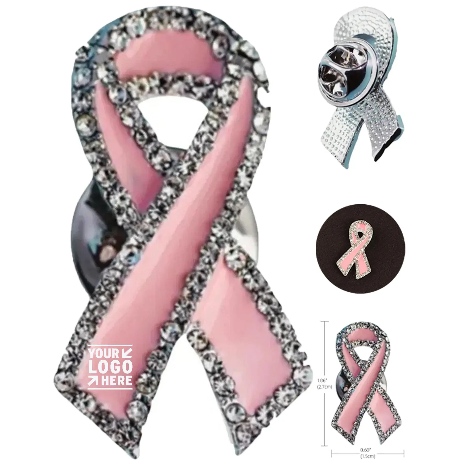 Sparkling Pink Ribbon Lapel Pin 2