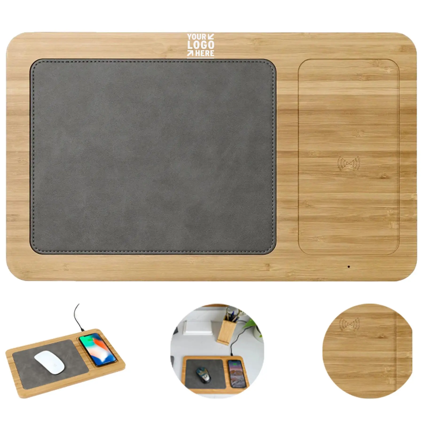Auden Bamboo Wireless Charging Mouse Pad 2