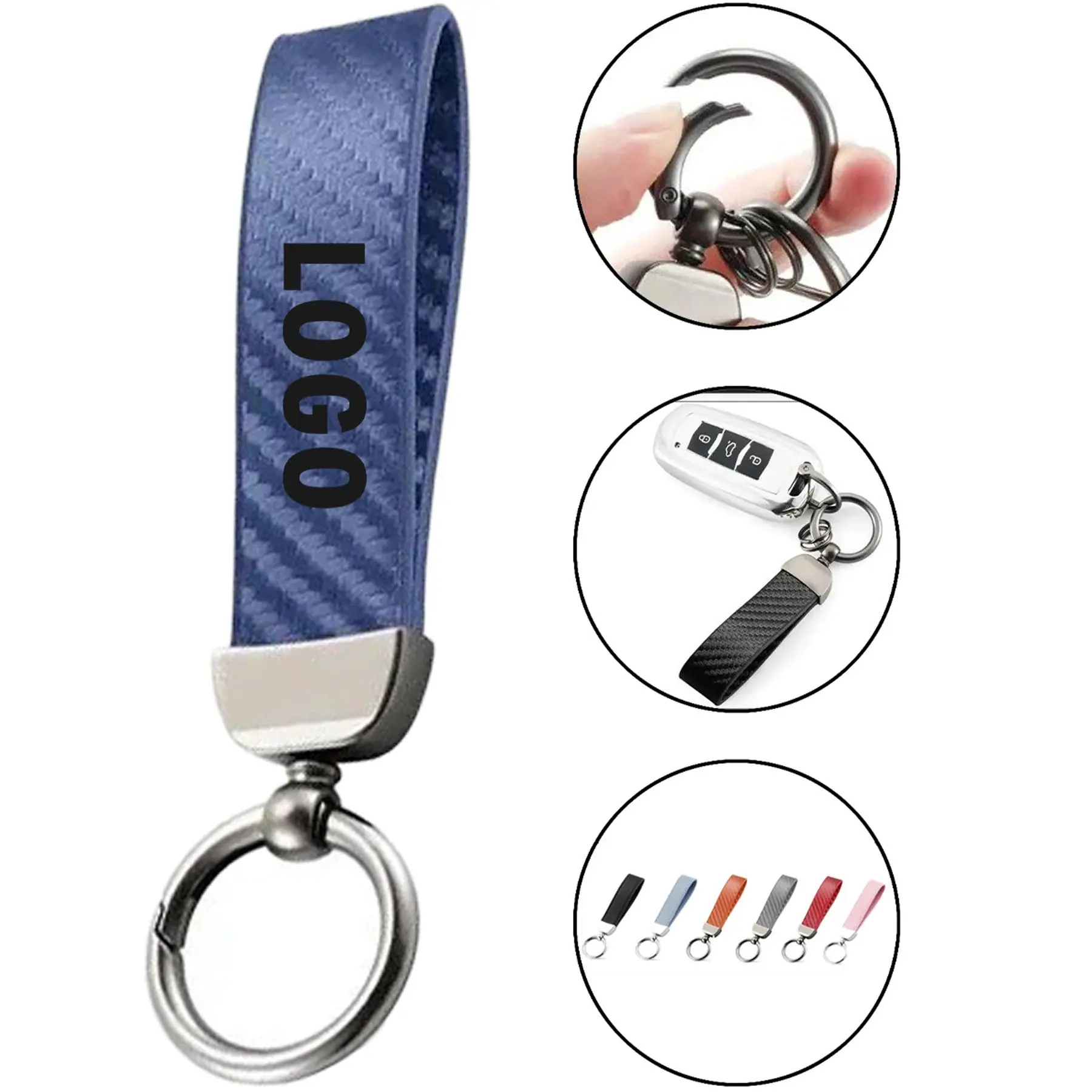 Leather and Alloy Keychain with Carbon Fiber Accent 2