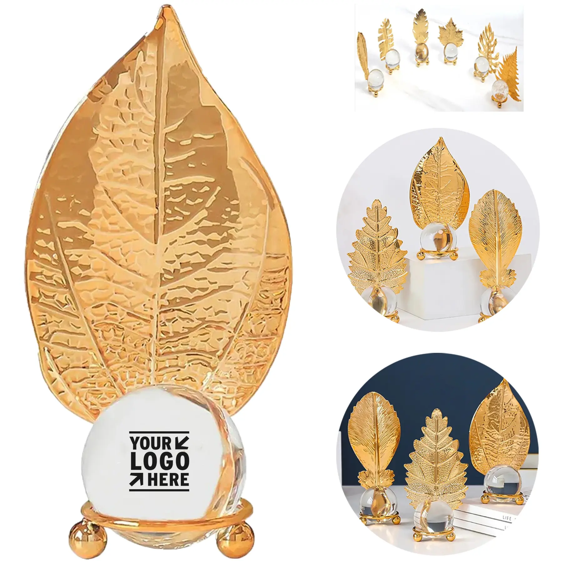 Golden Leaf Crystal Sphere Decor 2