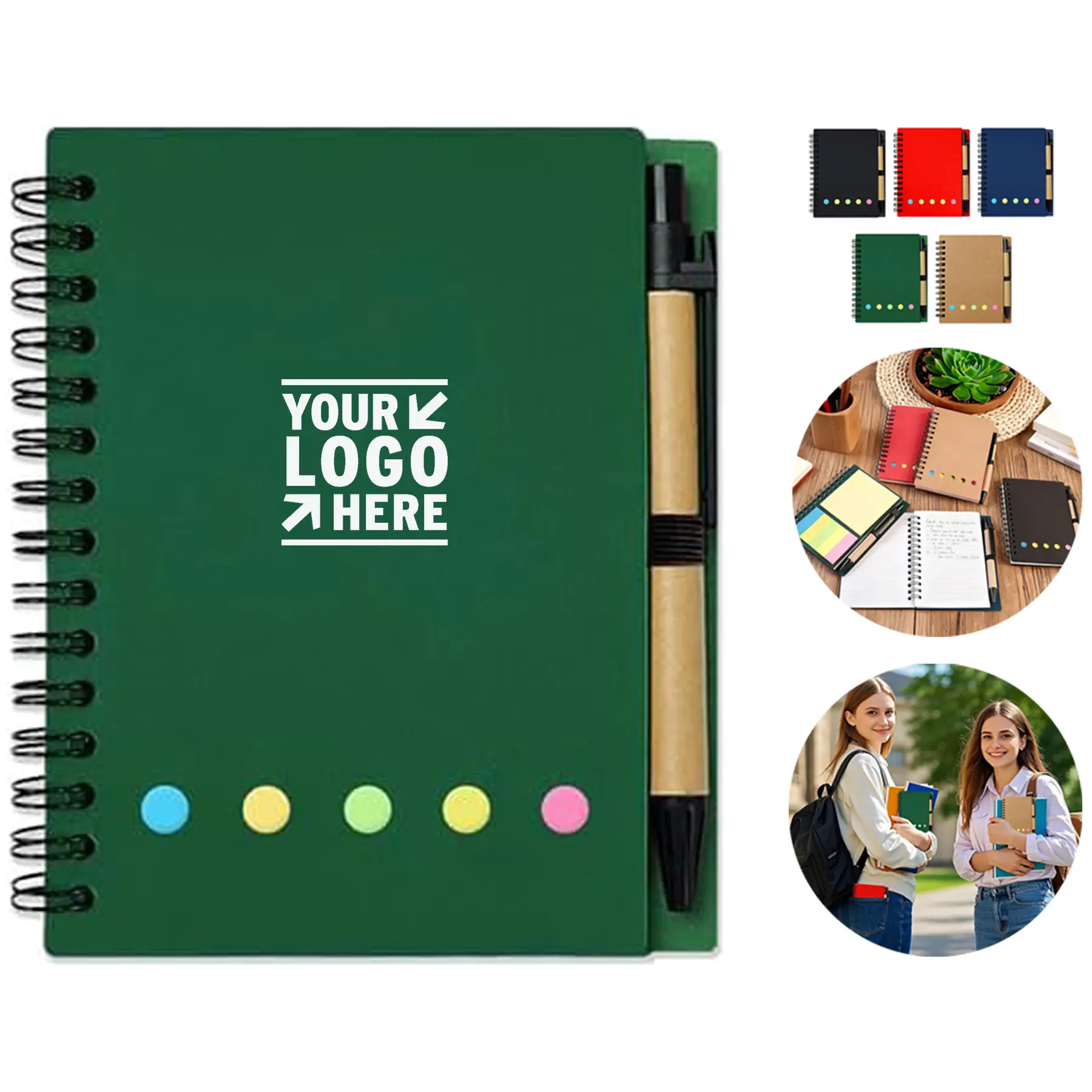 Eco-Friendly Spiral Notebook with Sticky Notes and Pen 2