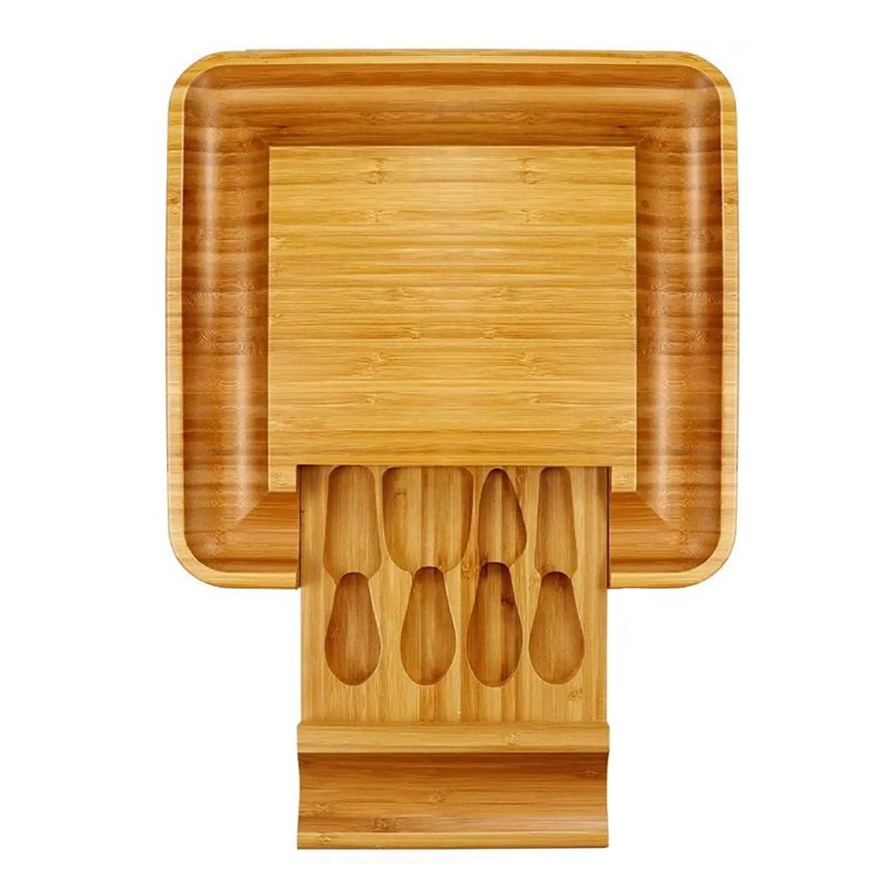 Bamboo Serving Tray with Utensil Storage
