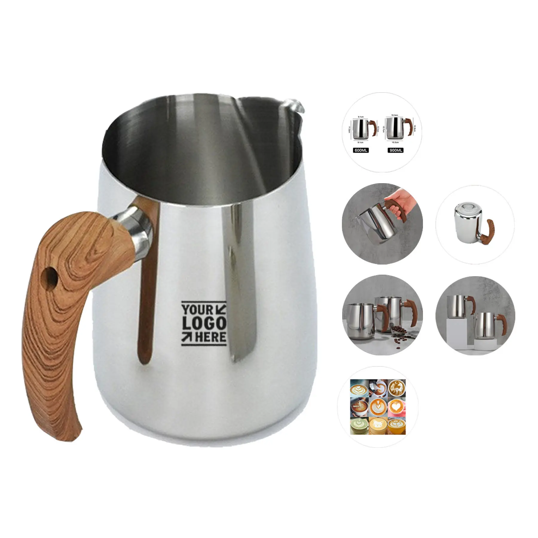 Wooden Handle Milk Frothing Jug 2