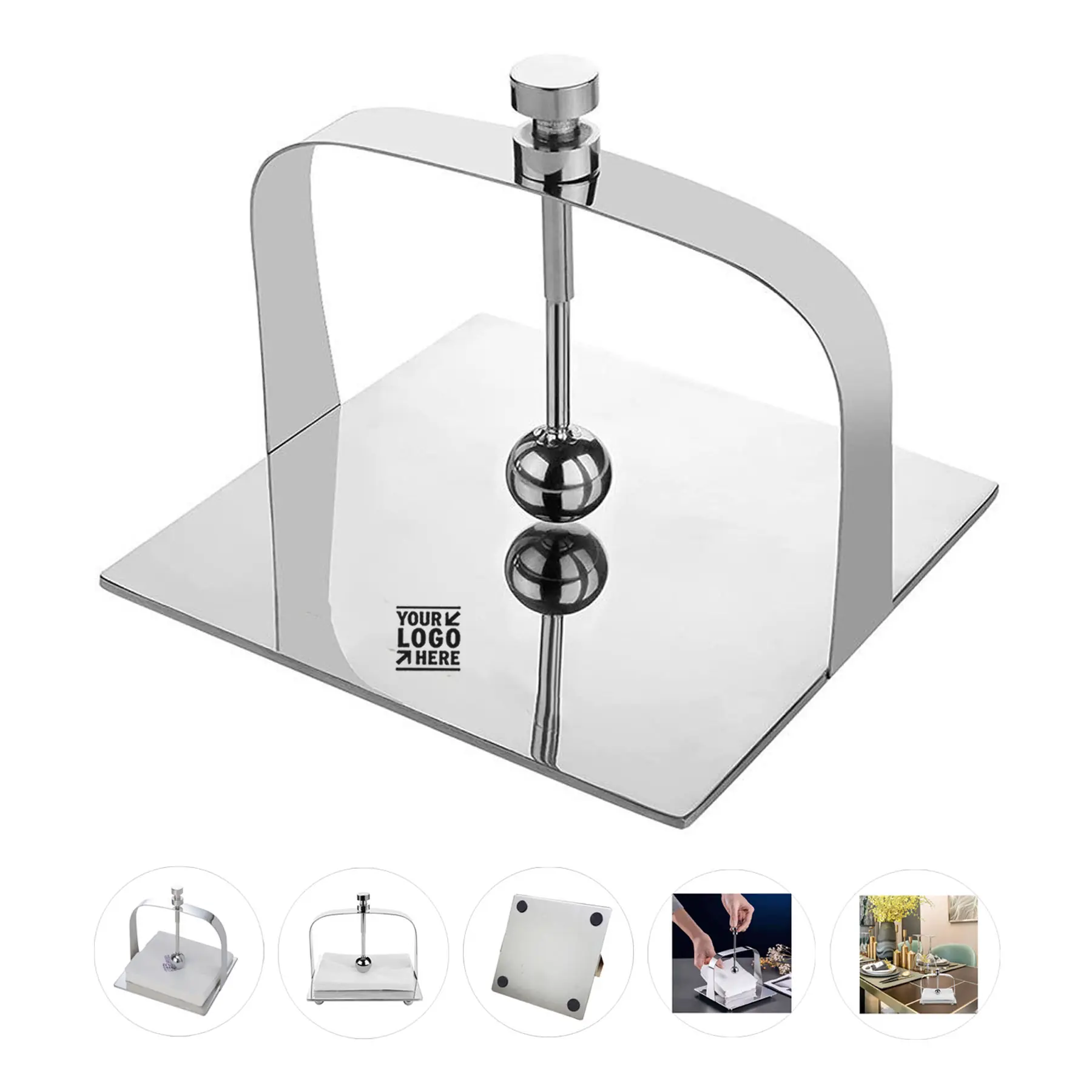 Stainless Steel Napkin Holder with Weighted Arm 2