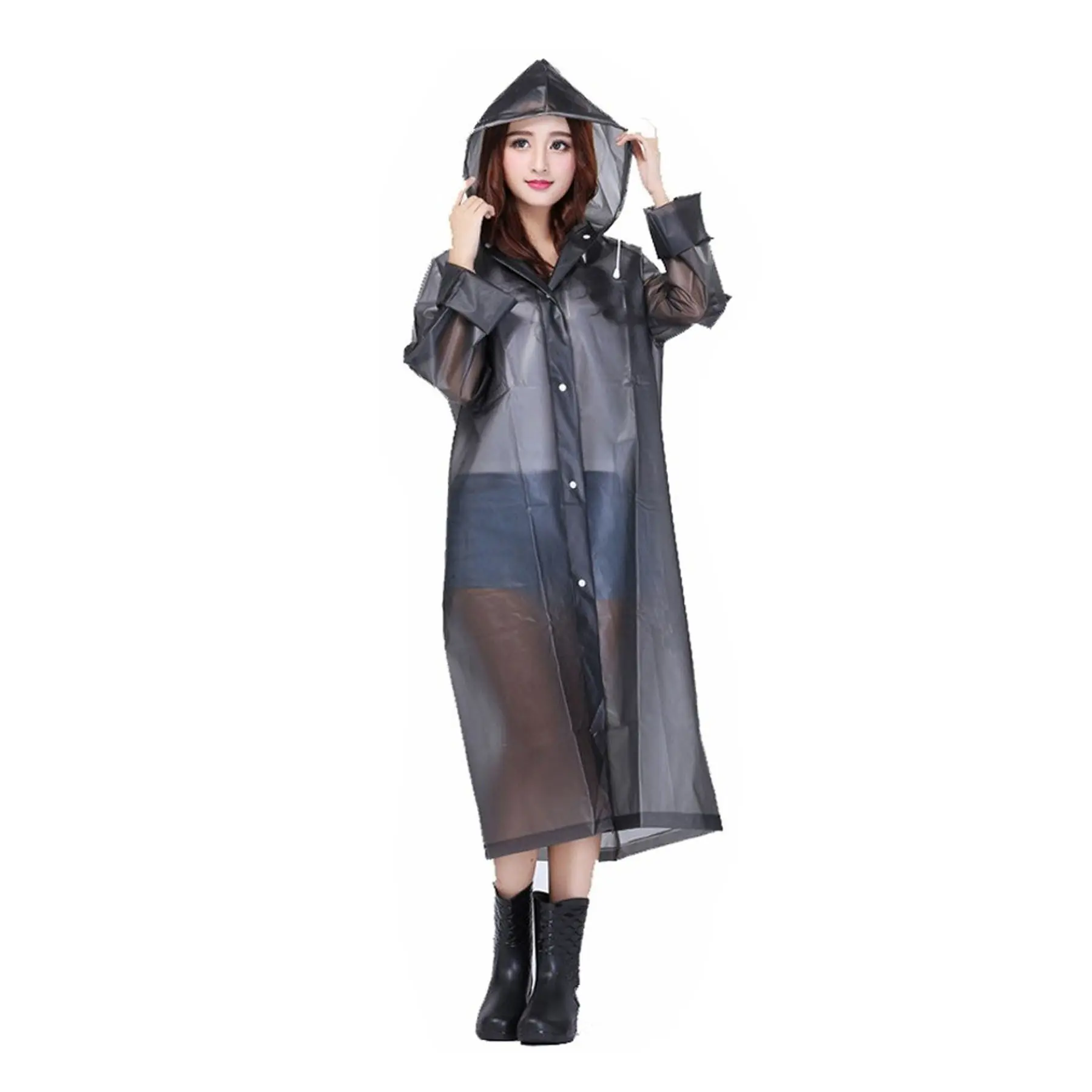 Compact Clear Waterproof Hooded Rain Poncho