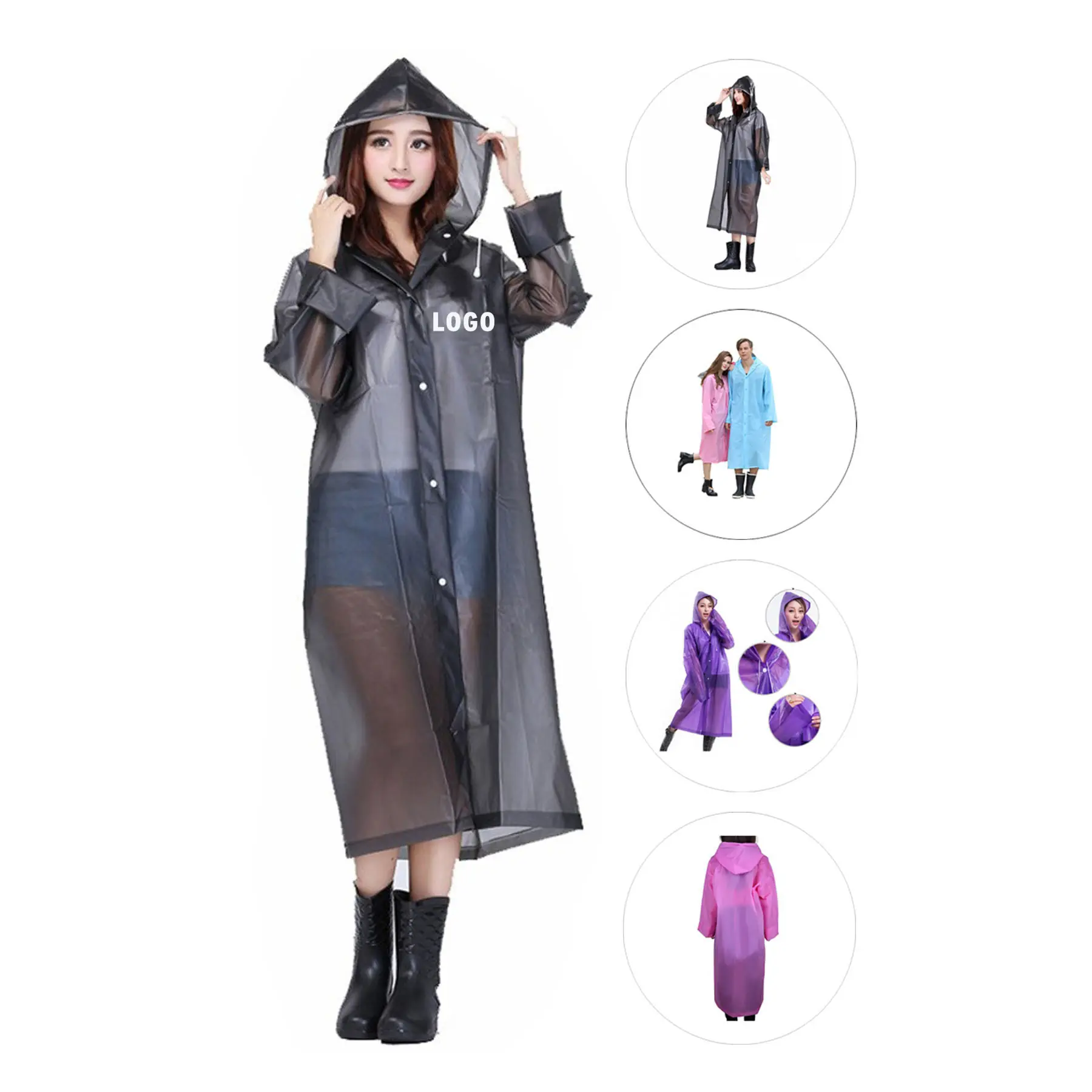Compact Clear Waterproof Hooded Rain Poncho 2