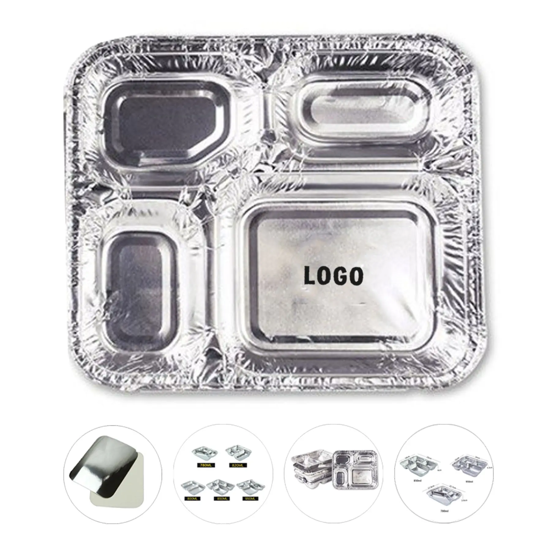 Multi-Compartment Aluminum Food Container with Lid 2