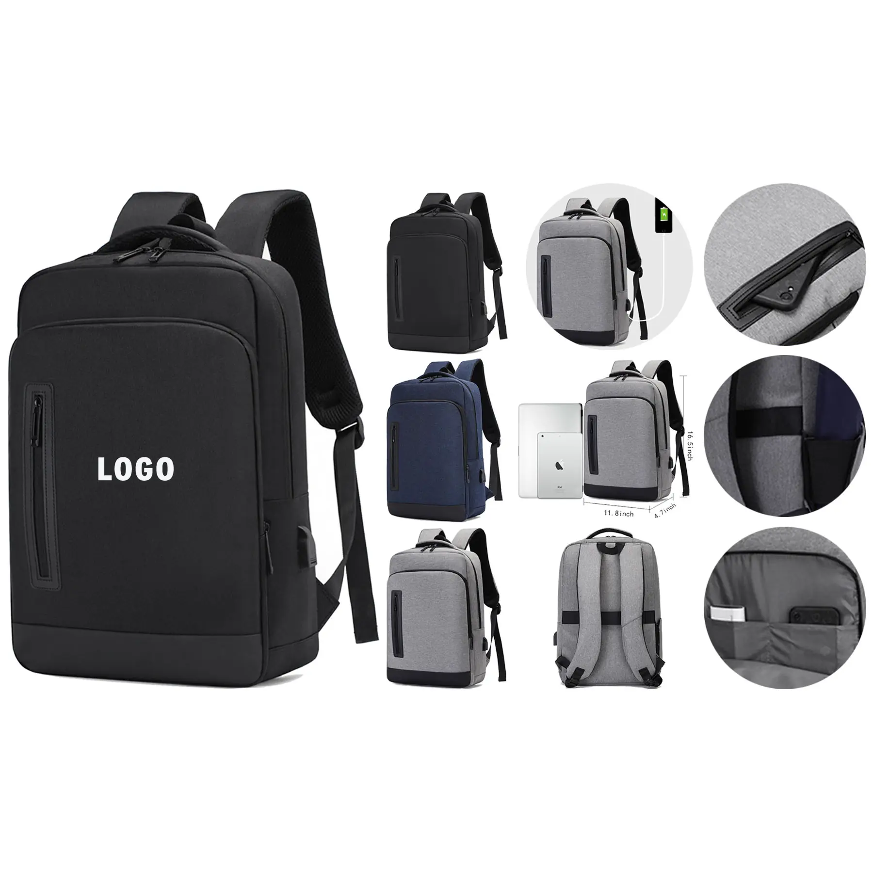 Oxford Travel Laptop Backpack with USB Charging Port 2