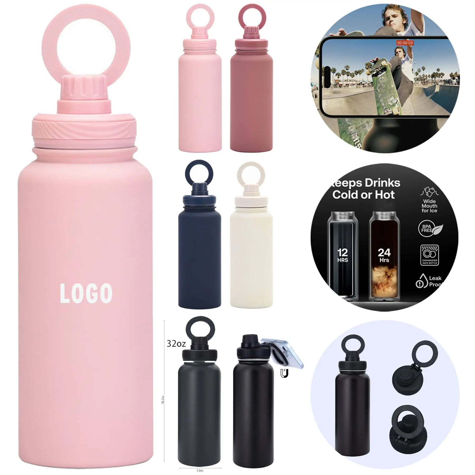 Premium Steel Hydration Bottle with Magnetic Phone Mount 2