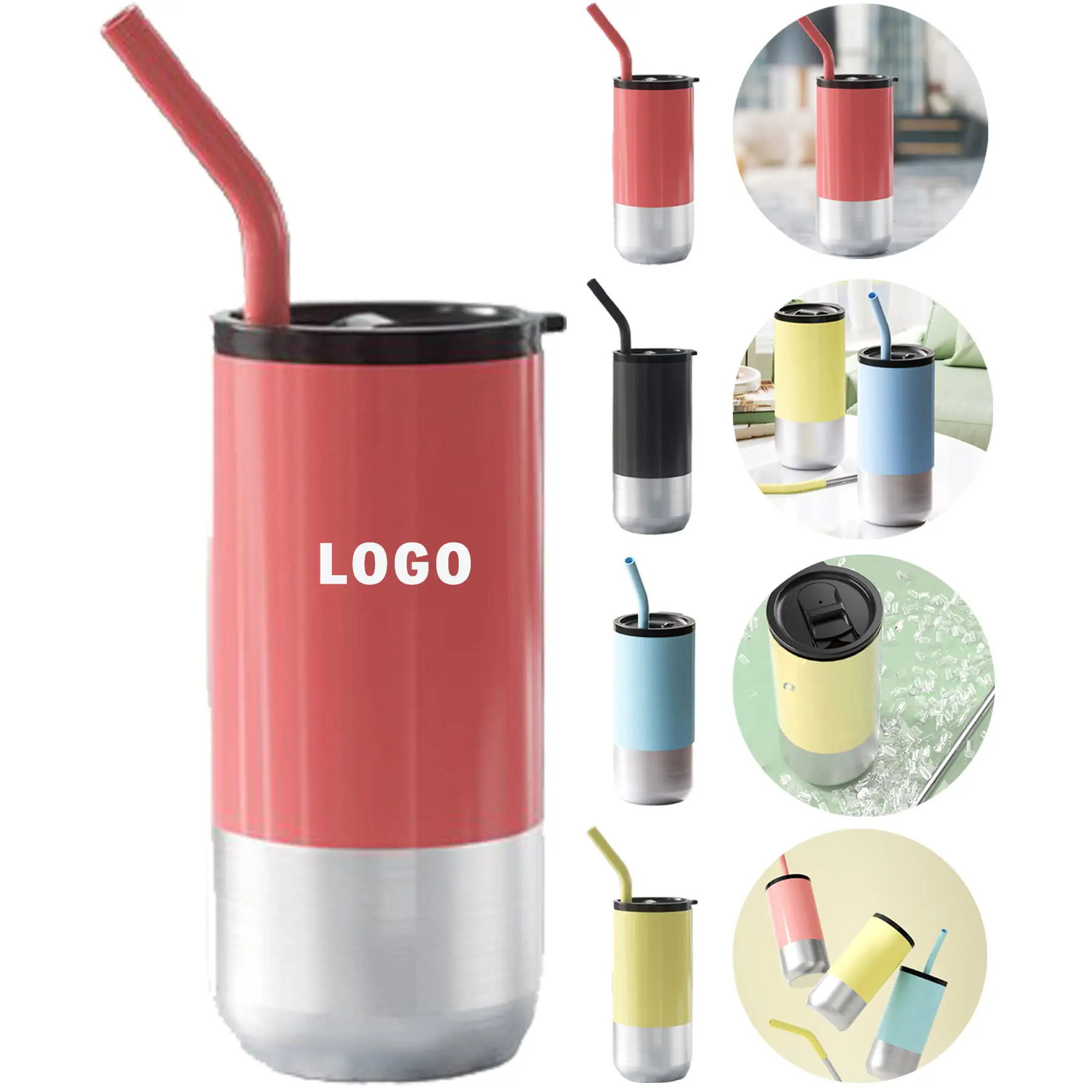 Insulated Beverage Container with Lid and Straw 2
