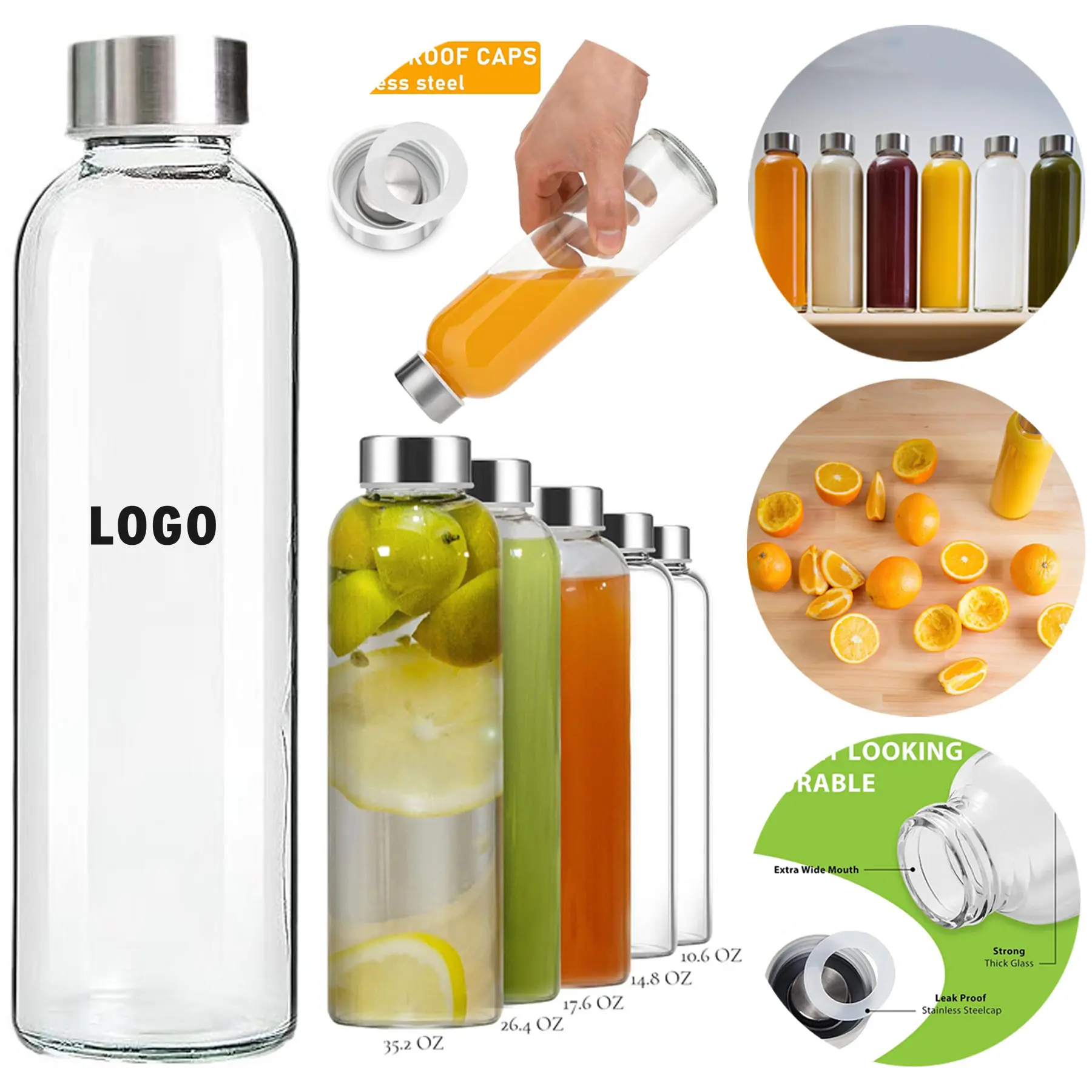 Premium Glass Beverage Bottle with Steel Lid 2