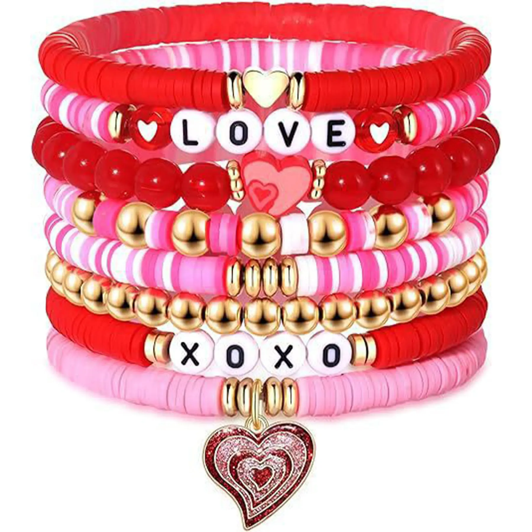 Elegant Pink Heart Beaded Bracelet