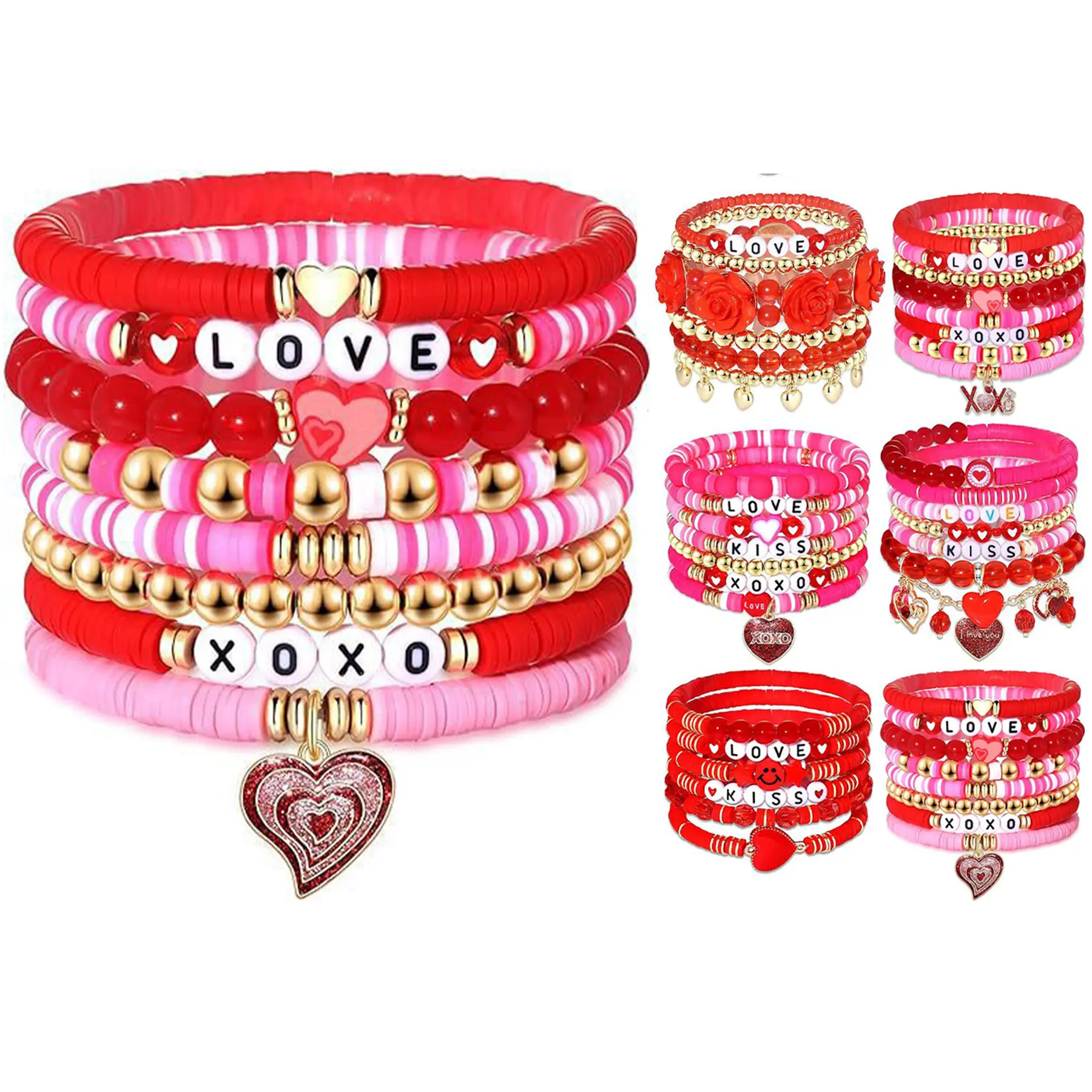 Elegant Pink Heart Beaded Bracelet 2