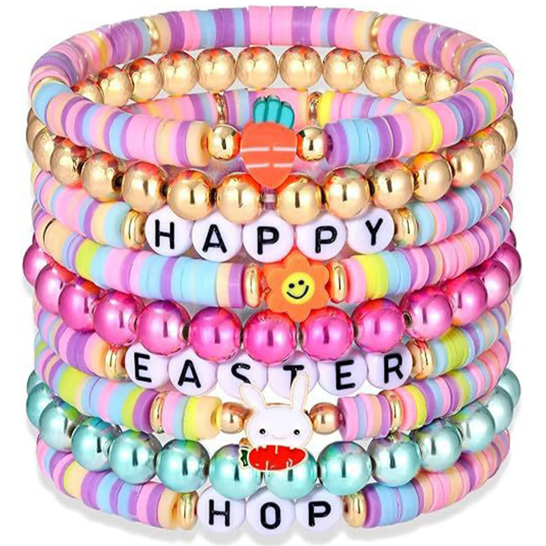 Springtime Bunny Beaded Bracelet Set