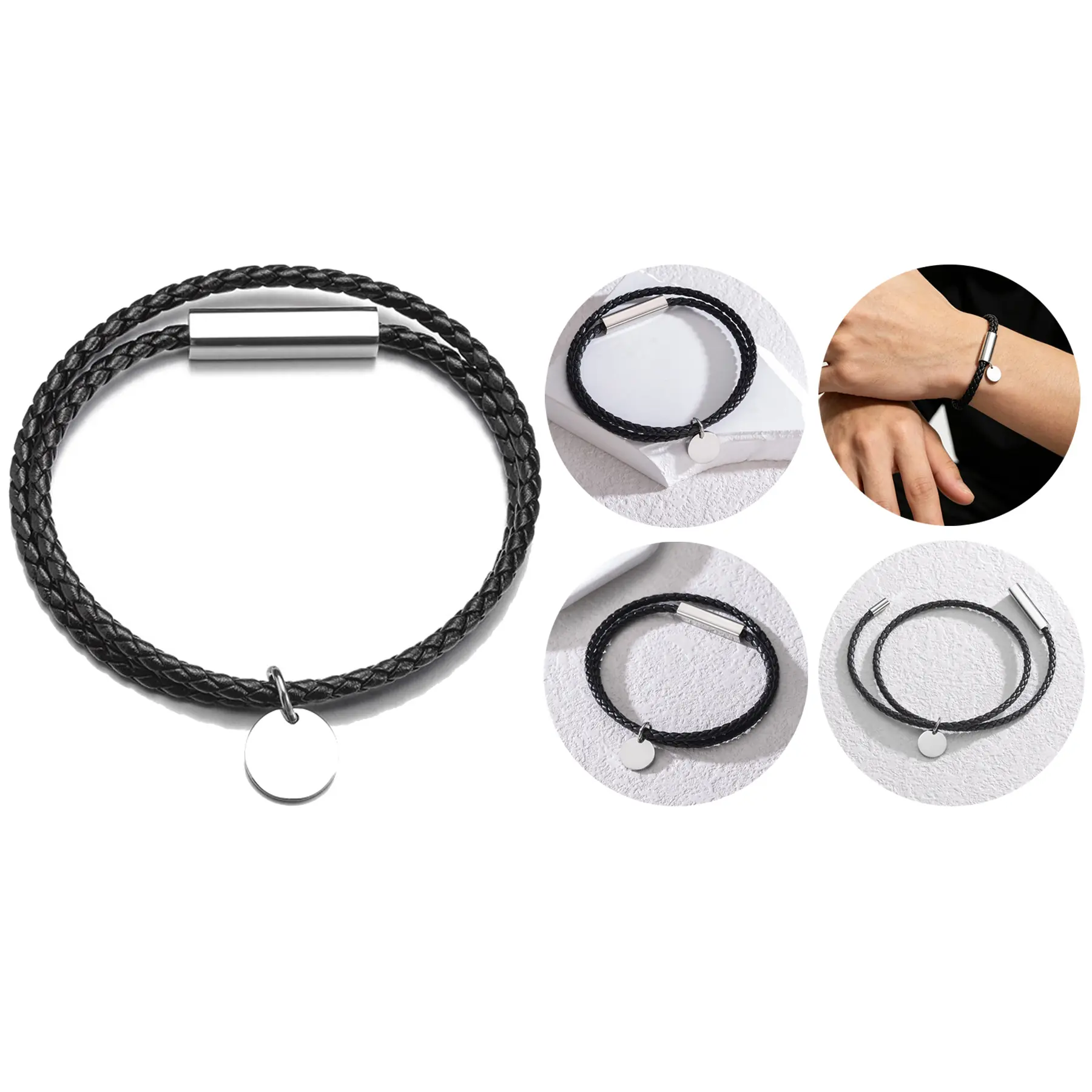 Braided Leather Rope Pendant Bracelet 2
