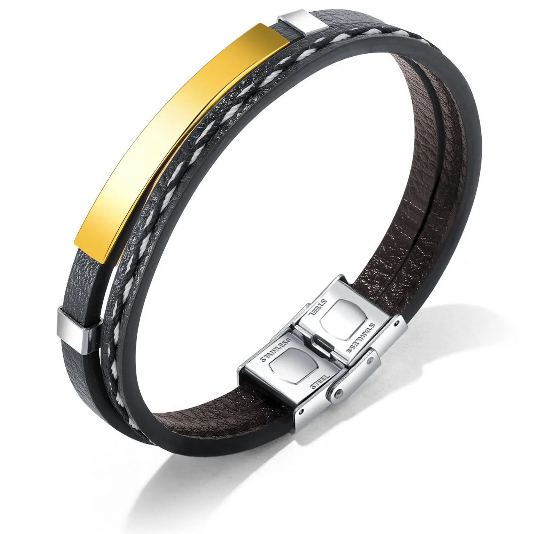Elegant Black Leather Wristband