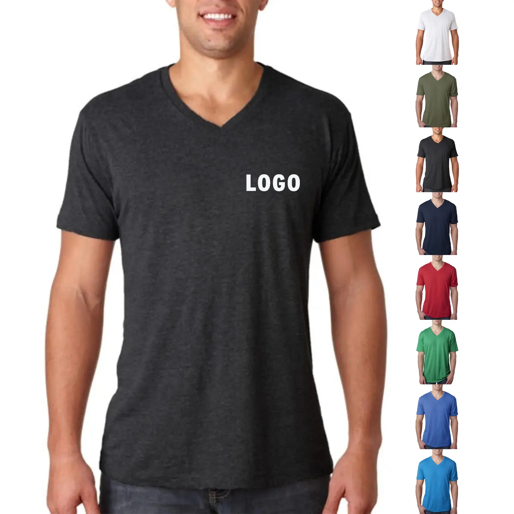 Soft Cotton Blend V-Neck T-Shirt for Men - Customizable 2