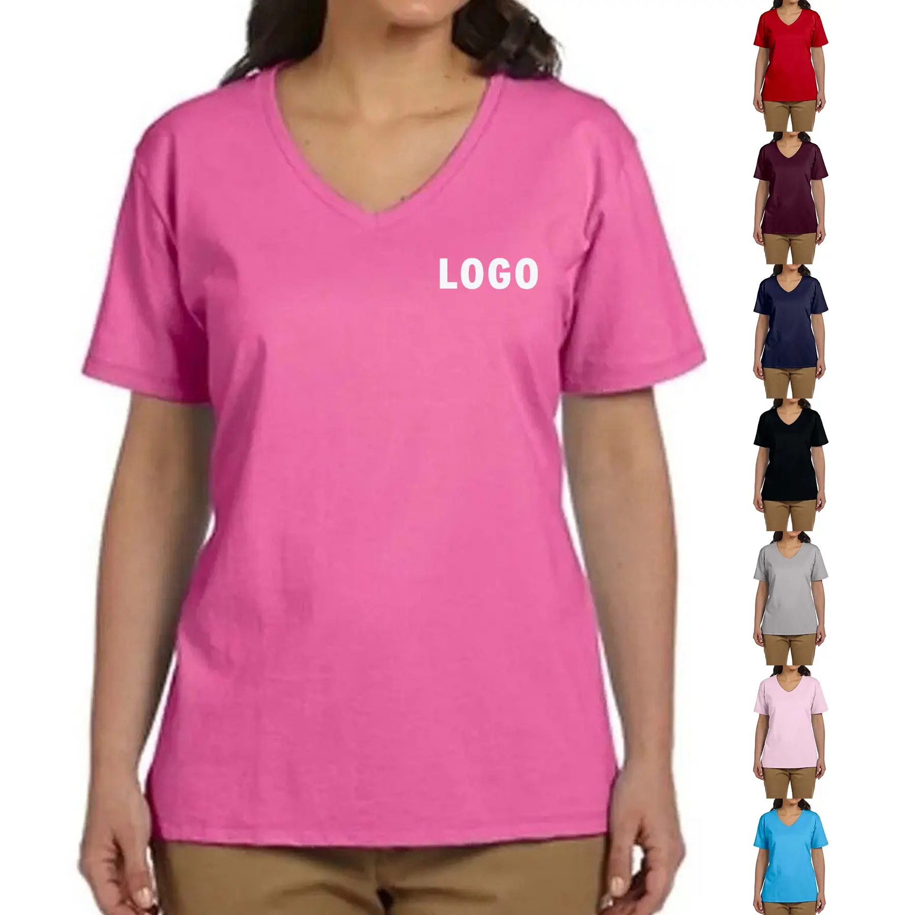 Women Soft Cotton V Neck Tee Shirt Personalized 2