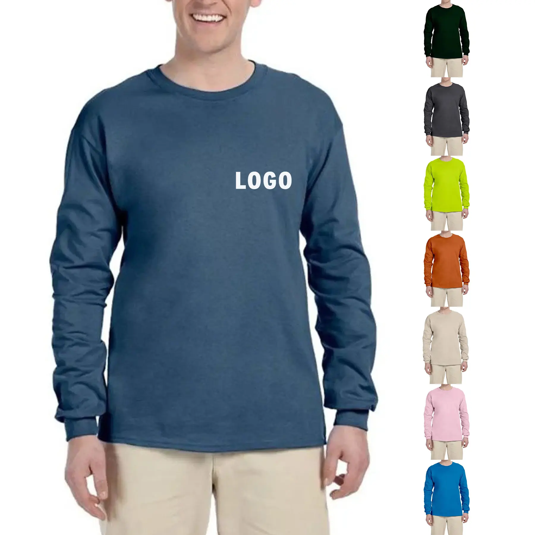 Premium Long Sleeve Cotton Tee - Assorted Solid Colors 2