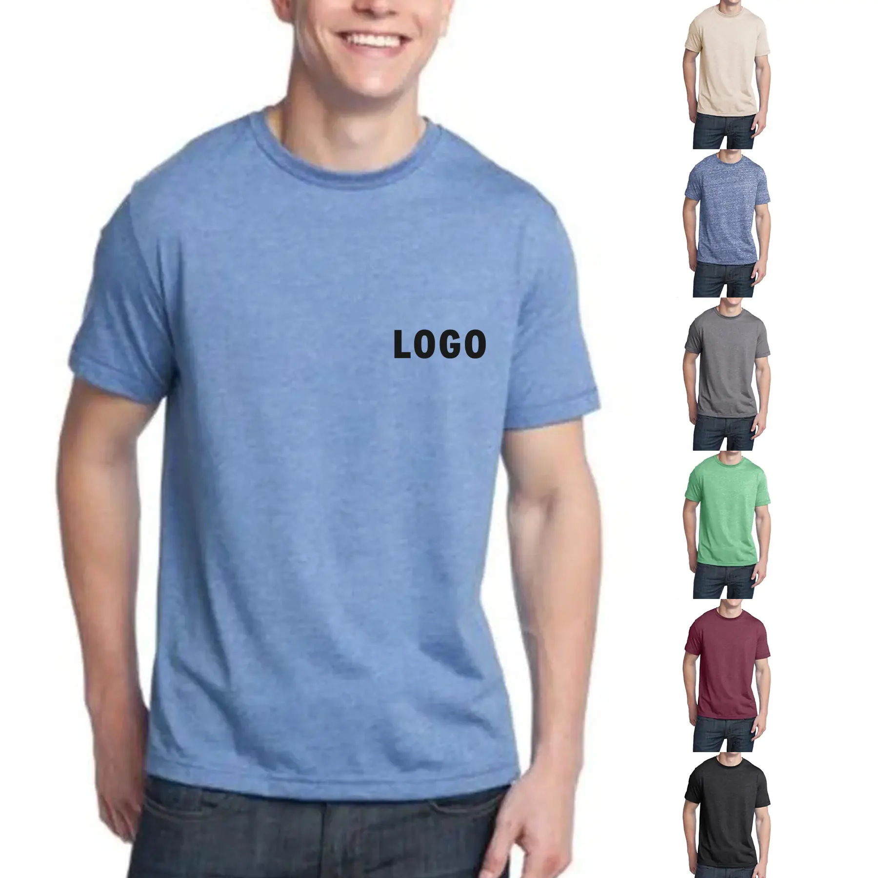 Tri Blend Crewneck T Shirt Men Vintage Soft Heathered Fabric 2