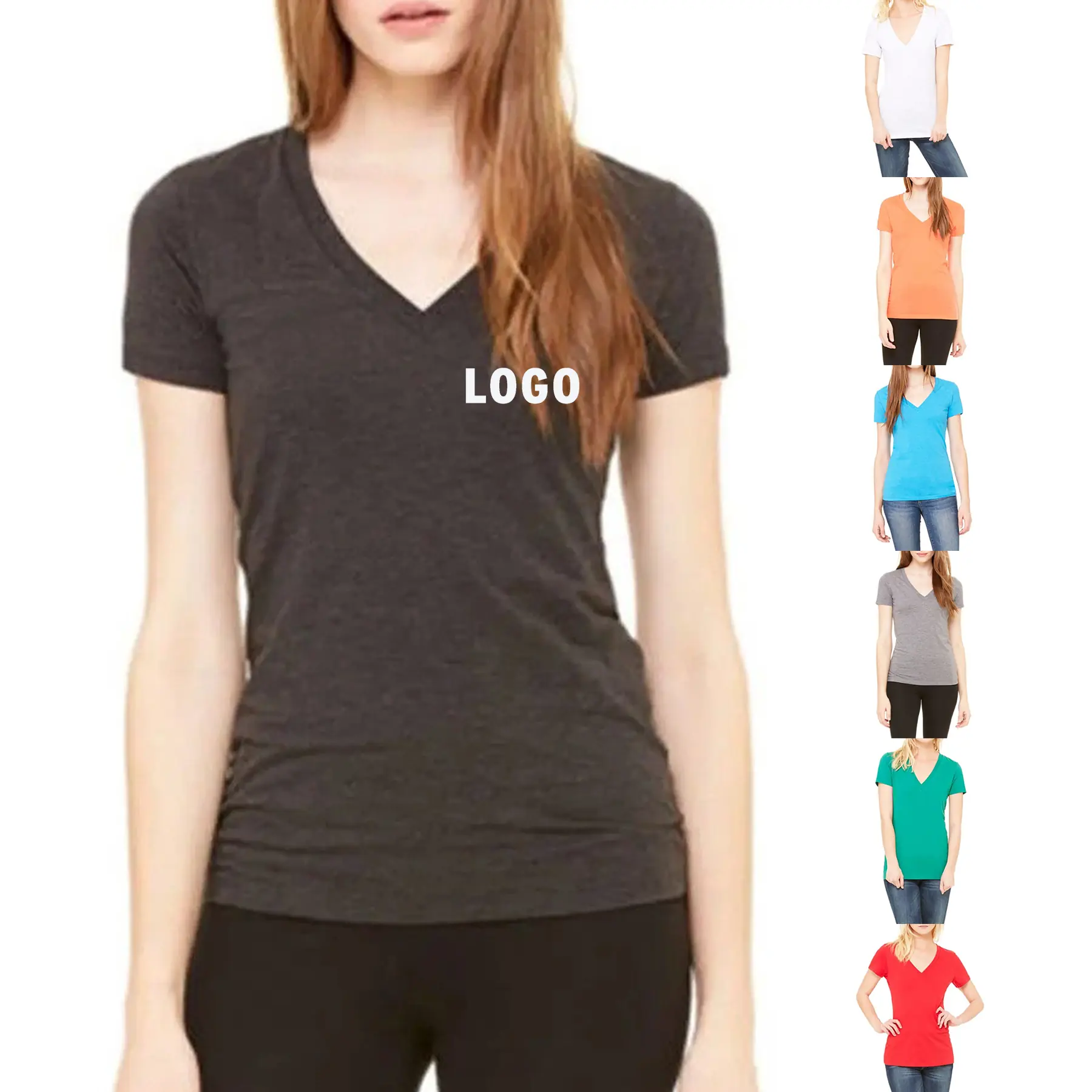 Women's Deep V Neck T Shirt Soft Cotton Casual Top 2