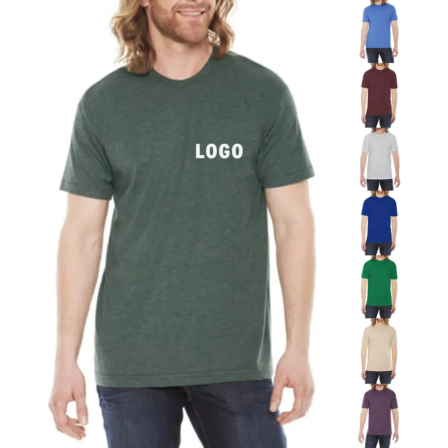 Crew Neck T Shirt 50 Percent Polyester 50 Percent Cotton Dark Colors 2