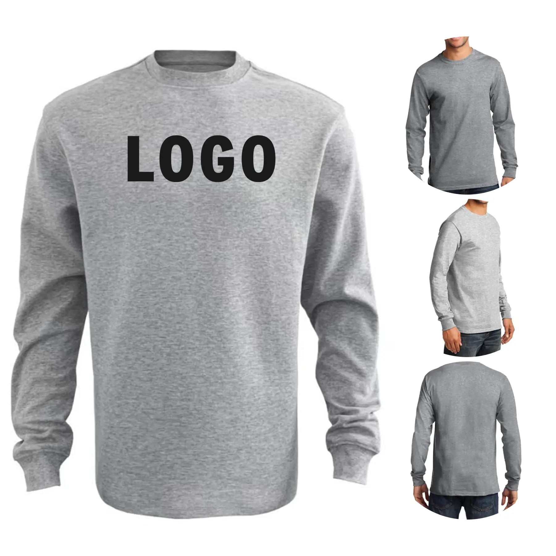 Comfortable Cotton Blend Long Sleeve Tee - Ash Heather 2