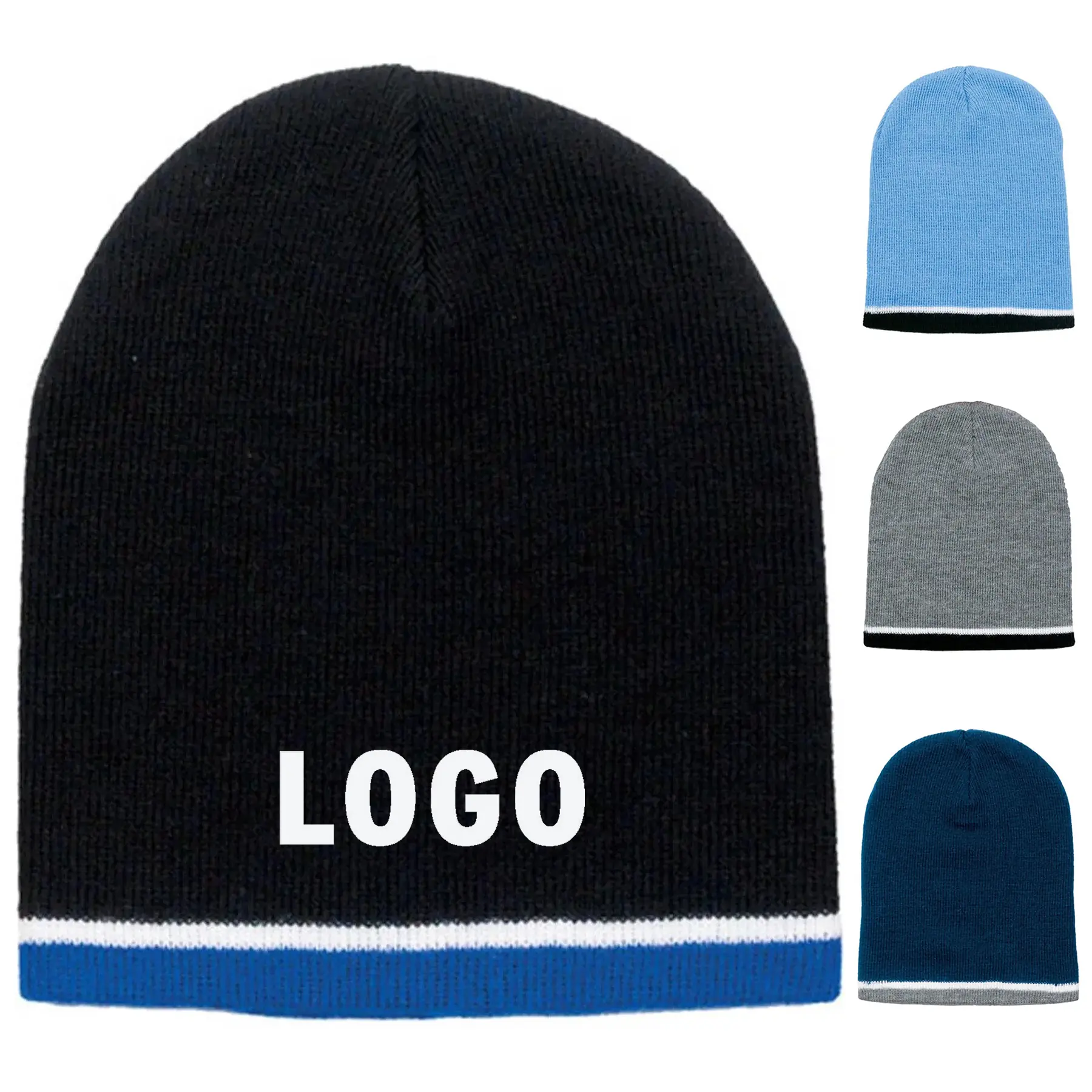 Three Tone Acrylic Beanie Hat 2