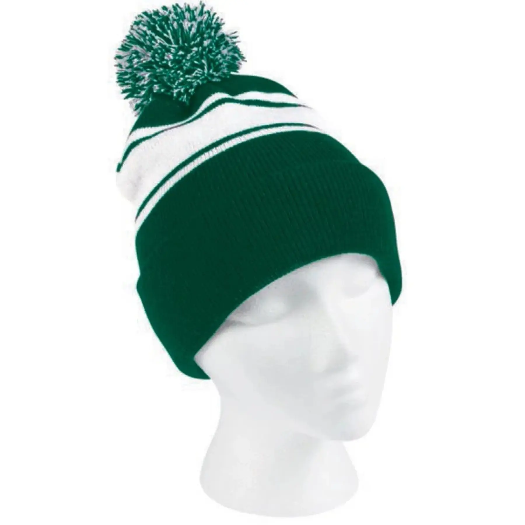 Dual Color Knit Beanie Pom Cuff