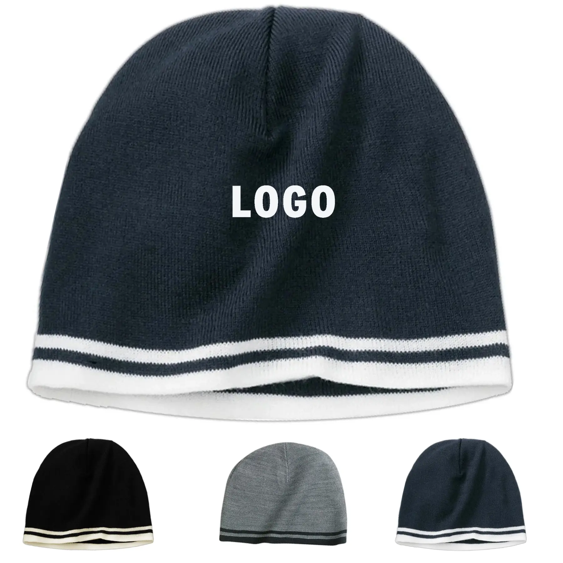 Fine Knit Contrast Stripe Beanie 2