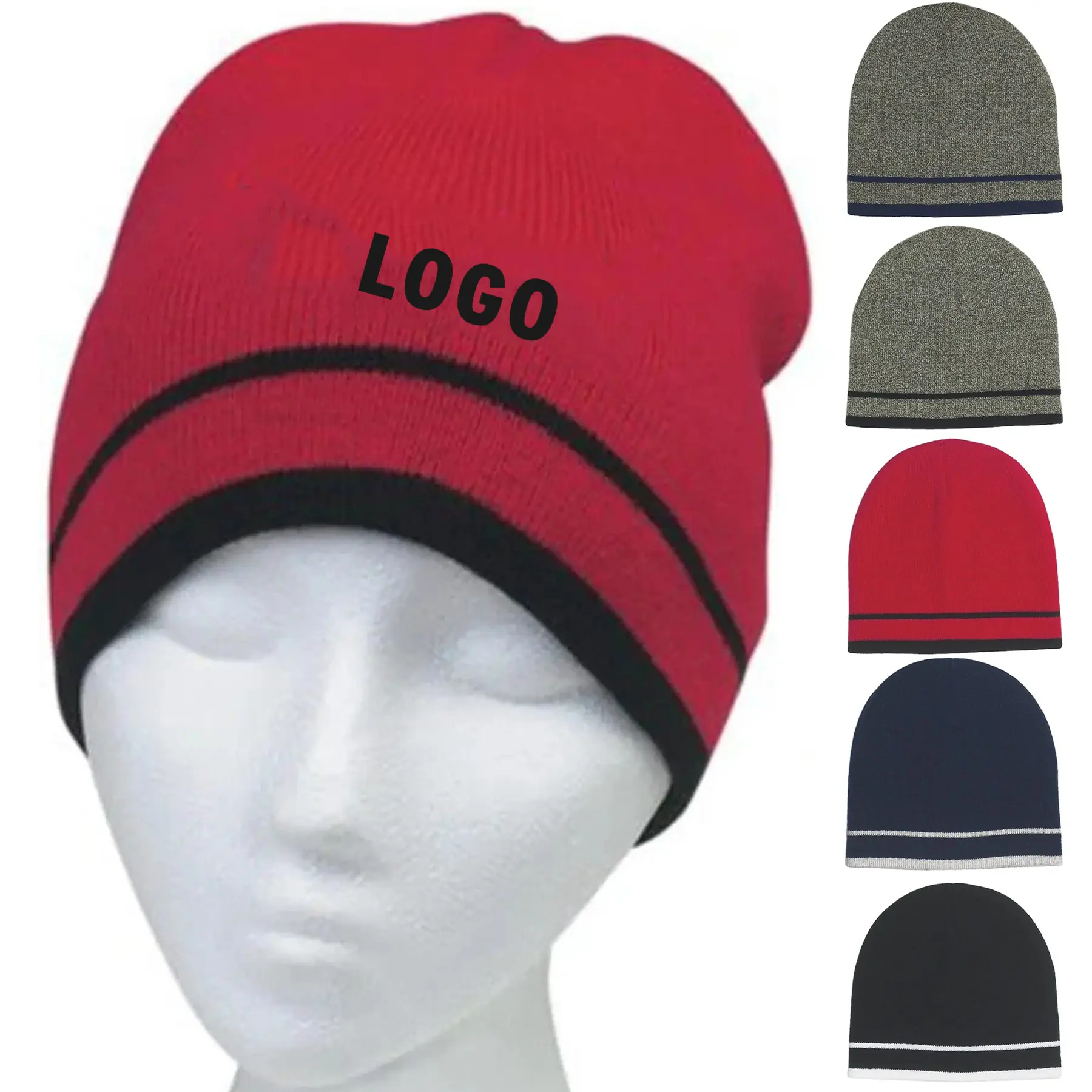 Seven Colors Knit Double Stripe Beanie 2